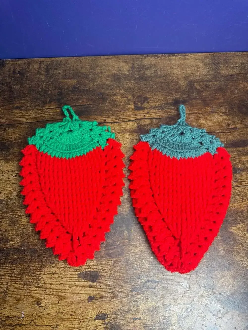 Handmade Crochet Strawberry Double Sided Potholders Set of 2 Hot Pads